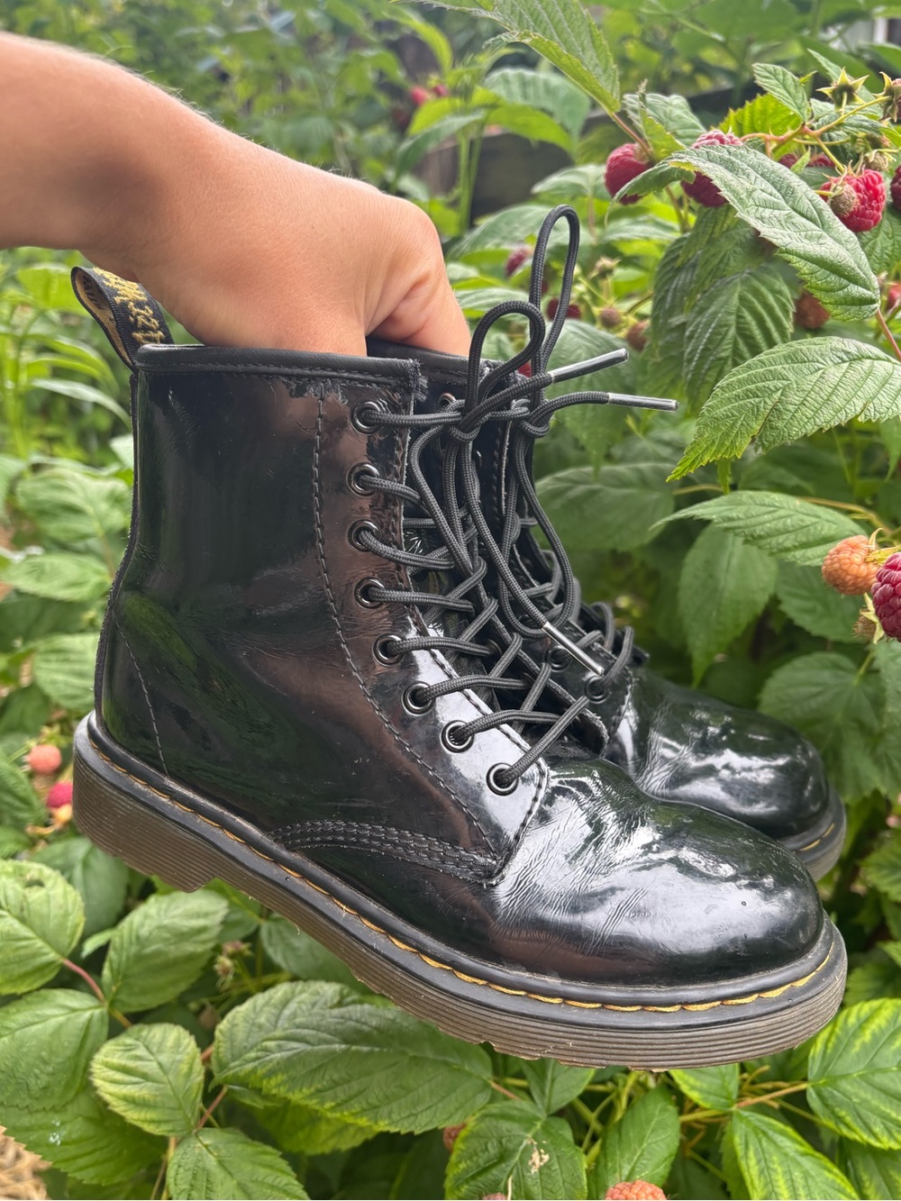 Doc Marten’s Girls Black Patent Lace-Up Combat Boots